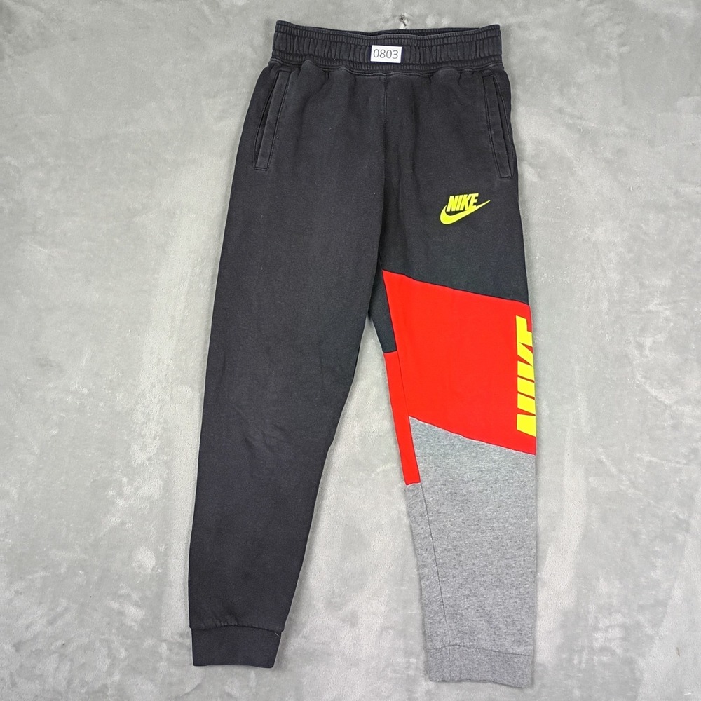 Nike Joggers Boys Large Black Colorblock Neon Logo Sweatpants Gorpcore Street